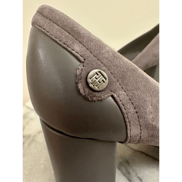 Tommy Hilfiger Genesis Gray Suede Pump Block Heel Round Toe Chunky Size 9.5 - Picture 2 of 13